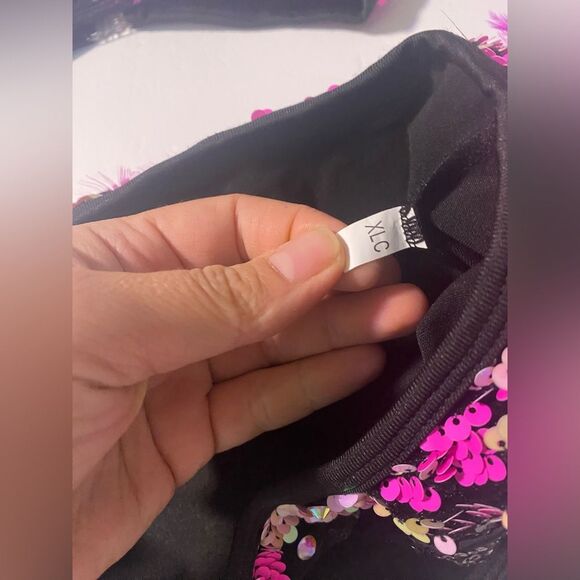 Glamour solo dance costume pink black Feather embellished leotard 2 piece XLC - Picture 10 of 12